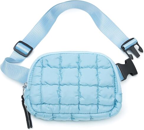 Quilted Puffer Belt Bag Waist Fanny Packs Lightweight Crossbody Bag with Adjustable Strap for Workout Running Traveling Hiking 8042 Black in Saudi Arabia