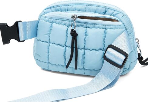 Quilted Puffer Belt Bag Waist Fanny Packs Lightweight Crossbody Bag with Adjustable Strap for Workout Running Traveling Hiking 8042 Black in Saudi Arabia