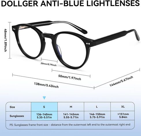 Dollger Blue Light Blocking Glasses For Woman Men Thick Acetate Frame Round Computer BlueLight Glasses Non-Prescription in Saudi Arabia