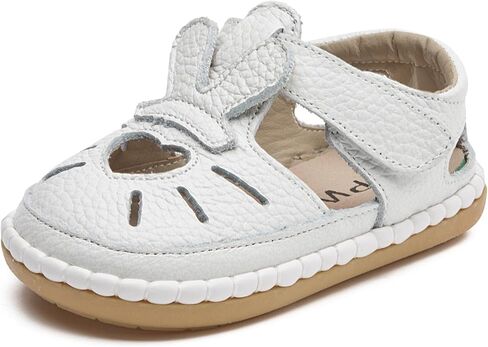 DADAWEN Toddler Girls Leather Closed Toe Summer Sandals Lightweight Non-Slip Soft Sole Cute Flat Shoes Baby Flower Girl Shoes in Saudi Arabia