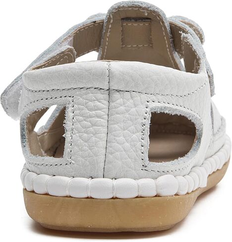 DADAWEN Toddler Girls Leather Closed Toe Summer Sandals Lightweight Non-Slip Soft Sole Cute Flat Shoes Baby Flower Girl Shoes in Saudi Arabia