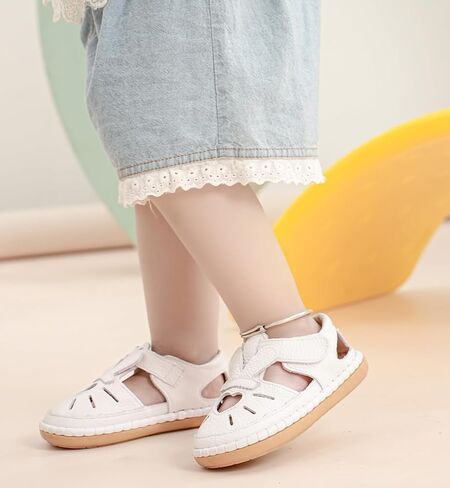 DADAWEN Toddler Girls Leather Closed Toe Summer Sandals Lightweight Non-Slip Soft Sole Cute Flat Shoes Baby Flower Girl Shoes in Saudi Arabia