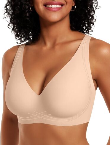 OEAK Womens Comfortable Deep V Bras Wireless Push Up Seamless Full Coverage Bralettes Supportive Bra Raceback Tshirt Bras in Kuwait
