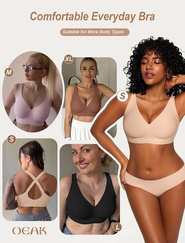 OEAK Womens Comfortable Deep V Bras Wireless Push Up Seamless Full Coverage Bralettes Supportive Bra Raceback Tshirt Bras in Kuwait