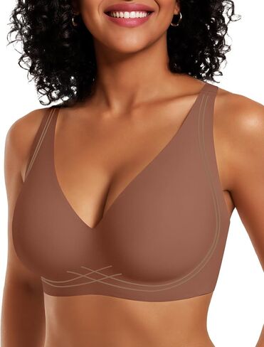OEAK Womens Comfortable Deep V Bras Wireless Push Up Seamless Full Coverage Bralettes Supportive Bra Raceback Tshirt Bras in Kuwait
