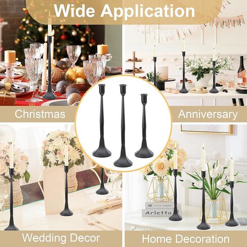 حاملي الشمعدان الذهب ديكور - حامل شموع لحوم شمعة الحامل شموع العصي حاملات مركبة الزفاف الديكور للمنزل عيد الميلاد ، حفل زفاف ، طعام ، حفلة ، الذكرى السنوية （مجموعة من 3） (أسود) in Kuwait