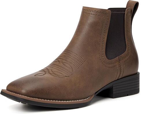 Cowboy Boots for Men Square Toe Mens Western Boots Slip On Casual Retro Boots in Saudi Arabia