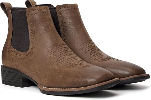 Cowboy Boots for Men Square Toe Mens Western Boots Slip On Casual Retro Boots in Saudi Arabia
