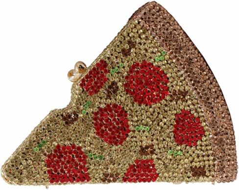 Women Novelty Pizza Shaped Rhinestone Evening Bag Funny Pizza Crystal Clutch Purse Diamonds Handbag for Party Prom in Kuwait