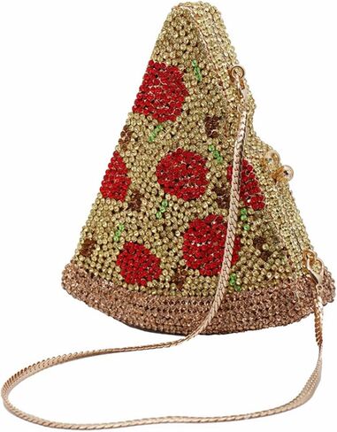 Women Novelty Pizza Shaped Rhinestone Evening Bag Funny Pizza Crystal Clutch Purse Diamonds Handbag for Party Prom in Kuwait
