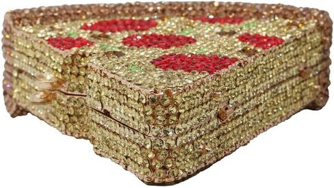 Women Novelty Pizza Shaped Rhinestone Evening Bag Funny Pizza Crystal Clutch Purse Diamonds Handbag for Party Prom in Kuwait