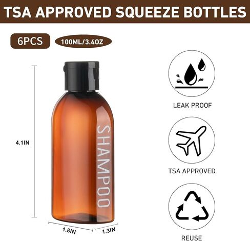 Travel Bottles for Toiletries 6 PCS 3.4oz/100ml Travel Size Containers Plastic Lotion Bottle TSA Approved Leak Proof Squeeze Bottles with Flip Cap for Toiletries, Shampoo & Lotion (Clear) in Saudi Arabia