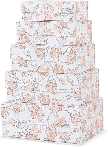 Soul & Lane Vintage Voyage Voyage Decorative Cardboard Boxes مع Lids - مجموعة من 5 صناديق تذكار تداخل ومنظمين على الطراز العتيق مع الإغلاق المغناطيسي للديكور المنزلي والذكريات والهدايا والهدايا in Kuwait