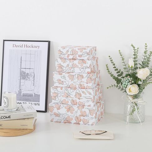 Soul & Lane Vintage Voyage Voyage Decorative Cardboard Boxes مع Lids - مجموعة من 5 صناديق تذكار تداخل ومنظمين على الطراز العتيق مع الإغلاق المغناطيسي للديكور المنزلي والذكريات والهدايا والهدايا in Kuwait