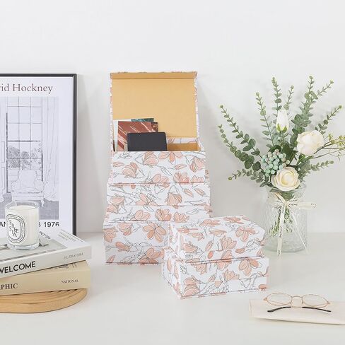 Soul & Lane Vintage Voyage Voyage Decorative Cardboard Boxes مع Lids - مجموعة من 5 صناديق تذكار تداخل ومنظمين على الطراز العتيق مع الإغلاق المغناطيسي للديكور المنزلي والذكريات والهدايا والهدايا in Kuwait