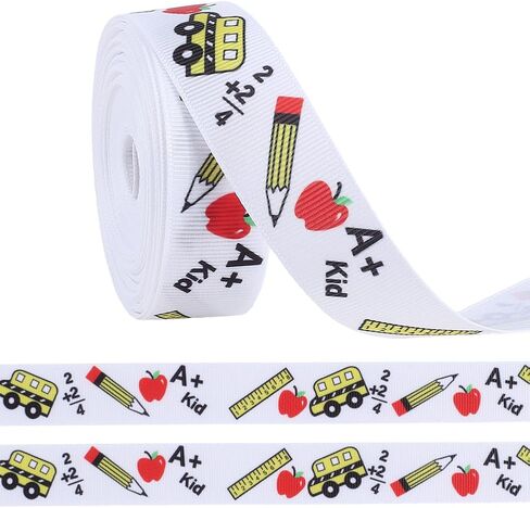 GORGECRAFT 10 Yards 7/8 Inch Back to School Grosgrain Ribbon Gold Yellow ABC Printed School Themed Fabric Decorative Edge Ribbons for Teacher Gift Wrapping Bows Crafting Supplies Wreath Making in Saudi Arabia