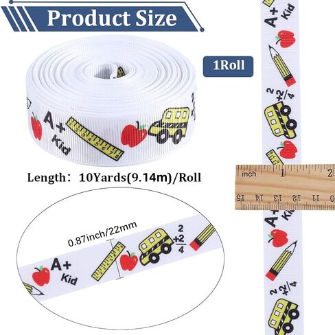 GORGECRAFT 10 Yards 7/8 Inch Back to School Grosgrain Ribbon Gold Yellow ABC Printed School Themed Fabric Decorative Edge Ribbons for Teacher Gift Wrapping Bows Crafting Supplies Wreath Making in Saudi Arabia