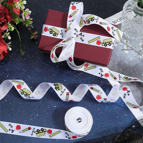 GORGECRAFT 10 Yards 7/8 Inch Back to School Grosgrain Ribbon Gold Yellow ABC Printed School Themed Fabric Decorative Edge Ribbons for Teacher Gift Wrapping Bows Crafting Supplies Wreath Making in Saudi Arabia