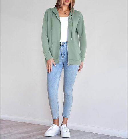 Womens Zip Up Hoodies Long Sleeve Hooded Sweatshirts Y2K Fall Fashion Clothes Casual Trendy Jacket in Saudi Arabia