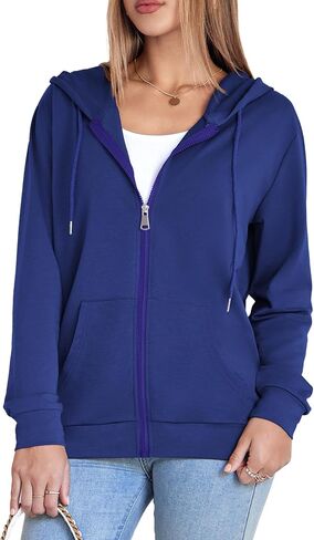 Womens Zip Up Hoodies Long Sleeve Hooded Sweatshirts Y2K Fall Fashion Clothes Casual Trendy Jacket in Saudi Arabia