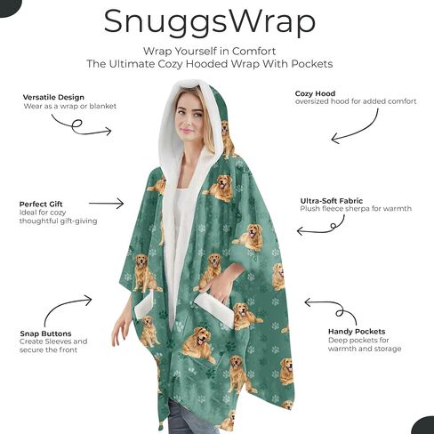 Cozy Sherpa Snugg Wrap for Women - Soft Fleece Blanket Hoodie - 32 Dog and Cat Breeds - Warm Lightweight Gift for Pet Lovers in Saudi Arabia