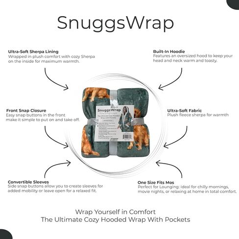 Cozy Sherpa Snugg Wrap for Women - Soft Fleece Blanket Hoodie - 32 Dog and Cat Breeds - Warm Lightweight Gift for Pet Lovers in Saudi Arabia