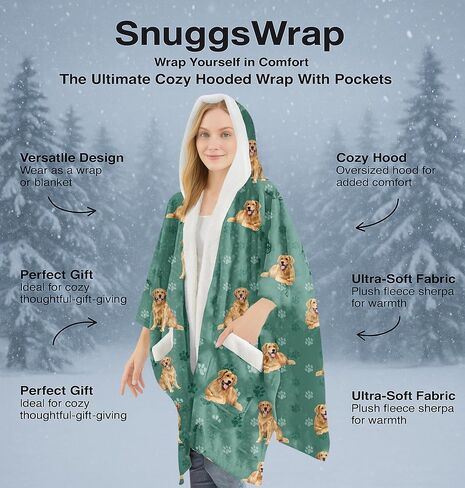 Cozy Sherpa Snugg Wrap for Women - Soft Fleece Blanket Hoodie - 32 Dog and Cat Breeds - Warm Lightweight Gift for Pet Lovers in Saudi Arabia