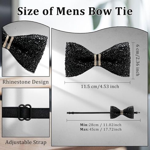 Rhinestone Bow Ties for Men, Adjustable Pre Tied Bow Tie Diamond Sequin Bowtie for Party Banquet Wedding Prom Daily in Saudi Arabia