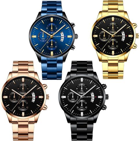 4 Pack Men's Watches Dress Date Luminous Waterproof Military Quartz Wristwatches for Men Stainless Steel Bussiness Classic Luxury Casual Wholesales Assorted Set in Saudi Arabia