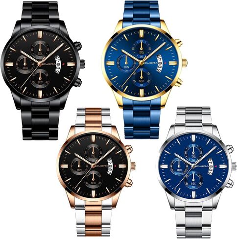 4 Pack Men's Watches Dress Date Luminous Waterproof Military Quartz Wristwatches for Men Stainless Steel Bussiness Classic Luxury Casual Wholesales Assorted Set in Saudi Arabia