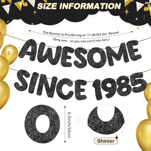 Fulmoon Pre-strung Awesome Since 1984 Banner Glitter Happy 40th Birthday Banner Funny 40th Birthday Decorations 1984 Party Decorations for Men Women Anniversary (Black) in Kuwait