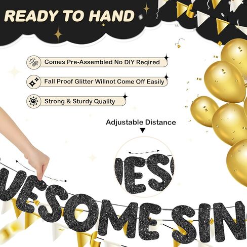 Fulmoon Pre-strung Awesome Since 1984 Banner Glitter Happy 40th Birthday Banner Funny 40th Birthday Decorations 1984 Party Decorations for Men Women Anniversary (Black) in Kuwait