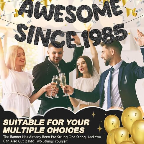 Fulmoon Pre-strung Awesome Since 1984 Banner Glitter Happy 40th Birthday Banner Funny 40th Birthday Decorations 1984 Party Decorations for Men Women Anniversary (Black) in Kuwait