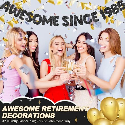 Fulmoon Pre-strung Awesome Since 1984 Banner Glitter Happy 40th Birthday Banner Funny 40th Birthday Decorations 1984 Party Decorations for Men Women Anniversary (Black) in Kuwait