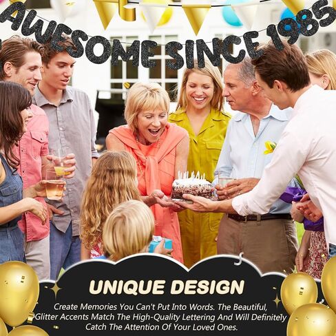 Fulmoon Pre-strung Awesome Since 1984 Banner Glitter Happy 40th Birthday Banner Funny 40th Birthday Decorations 1984 Party Decorations for Men Women Anniversary (Black) in Kuwait