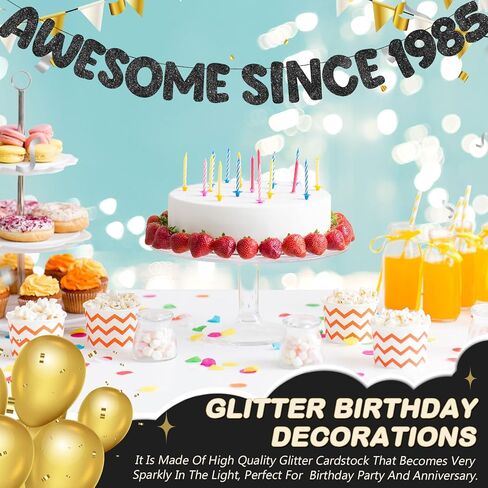 Fulmoon Pre-strung Awesome Since 1984 Banner Glitter Happy 40th Birthday Banner Funny 40th Birthday Decorations 1984 Party Decorations for Men Women Anniversary (Black) in Kuwait