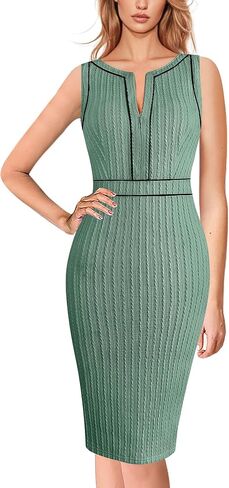 VFSHOW Womens 2025 Work Business Office Dresses Crew Neck Front Zipper Church Slimming Pencil Sheath Dress in Saudi Arabia