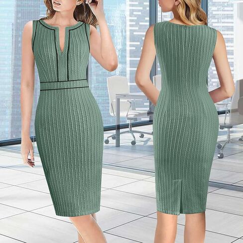 VFSHOW Womens 2025 Work Business Office Dresses Crew Neck Front Zipper Church Slimming Pencil Sheath Dress in Saudi Arabia