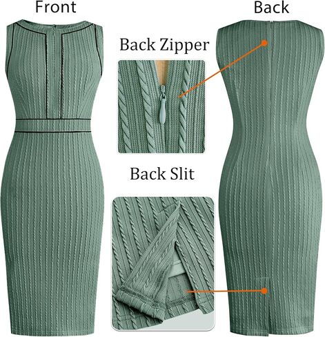 VFSHOW Womens 2025 Work Business Office Dresses Crew Neck Front Zipper Church Slimming Pencil Sheath Dress in Saudi Arabia