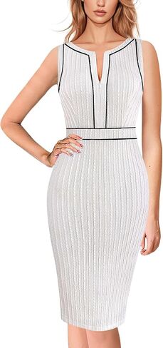 VFSHOW Womens 2025 Work Business Office Dresses Crew Neck Front Zipper Church Slimming Pencil Sheath Dress in Saudi Arabia