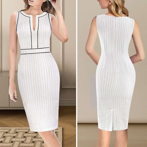 VFSHOW Womens 2025 Work Business Office Dresses Crew Neck Front Zipper Church Slimming Pencil Sheath Dress in Saudi Arabia