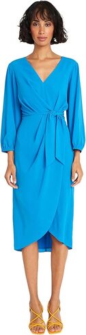 Maggy London Women's Long Sleeve V-Neck Faux Wrap Crepe Dress Event Party Occasion Guest of in Saudi Arabia