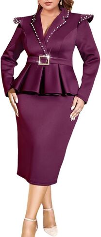 أونتينفا للمرأة للؤلؤة من الشق من الشق الرقبة bodycon midi فستان نفخة الأكمام الأنيقة كنيسة الأعمال الرسمية الأنيقة الفساتين الطويلة in Kuwait