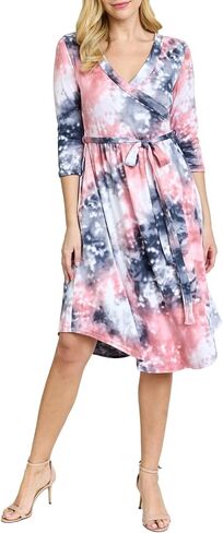 Eloges Women's 3/4 Sleeve Surplice Midi Dress with Sash in Kuwait