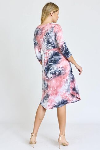 Eloges Women's 3/4 Sleeve Surplice Midi Dress with Sash in Kuwait
