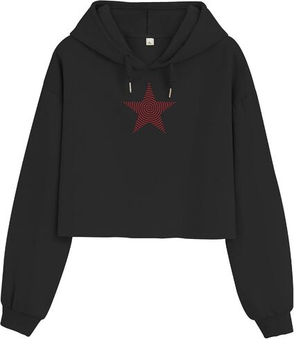 Star Cropped Hoodie for Teen Girls Y2k Aesthetic Graphic Crop Top Hoodies for Women Grunge Pullover Sweatshirts in Saudi Arabia