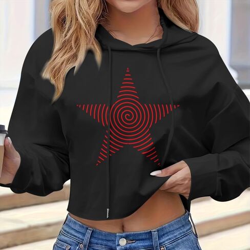 Star Cropped Hoodie for Teen Girls Y2k Aesthetic Graphic Crop Top Hoodies for Women Grunge Pullover Sweatshirts in Saudi Arabia