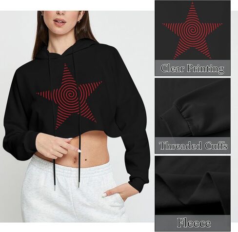 Star Cropped Hoodie for Teen Girls Y2k Aesthetic Graphic Crop Top Hoodies for Women Grunge Pullover Sweatshirts in Saudi Arabia