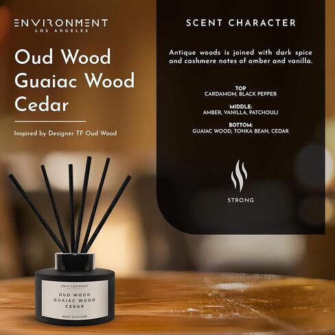 ENVIRONMENT Inspired by Designer TF Oud Wood Reed Diffuser, 200ml Luxury Scented Aromatherapy (Oud Wood | Guaiac Wood | Cedar) Reed Diffusers for Home, Diffusing Oil Fragrance, Home Fragrance Products in Kuwait