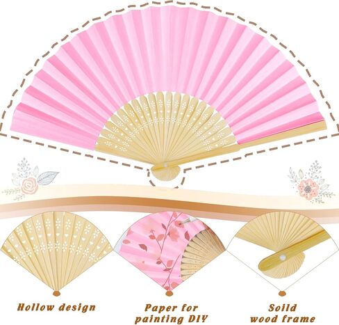WYTAOHZL 24PCS Pink Paper Fans Handheld Folding Fans Paper Hand Fan Handheld Fan Paper Folded Fan Wedding Fans for Wedding Party Baby Shower in Saudi Arabia